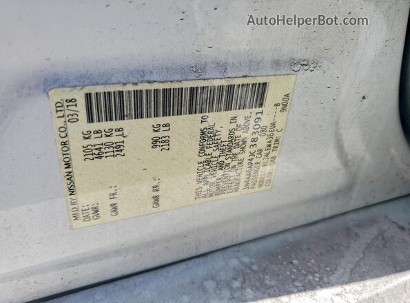 1N4AA6AP4JC383091 2018 NISSAN MAXIMA White Շարժիչի բաժամունքի տեսք