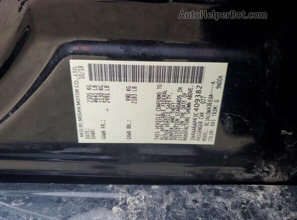 1N4AA6AP4JC409382 2018 NISSAN MAXIMA Black VIN კოდის სტიკერის ხედი