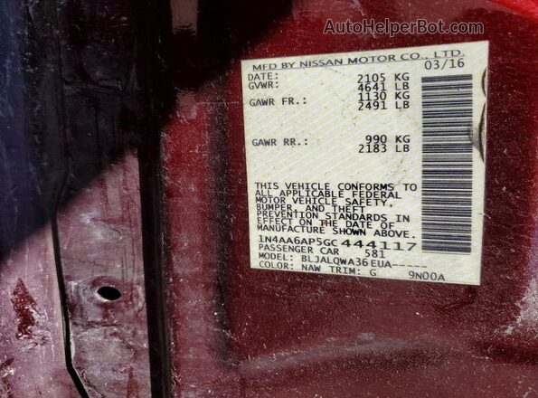 1N4AA6AP5GC444117 2016 NISSAN MAXIMA Burgundy Engine compartment view