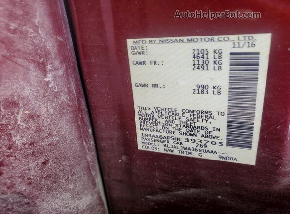 1N4AA6AP5HC393705 2017 NISSAN MAXIMA Burgundy Engine compartment view