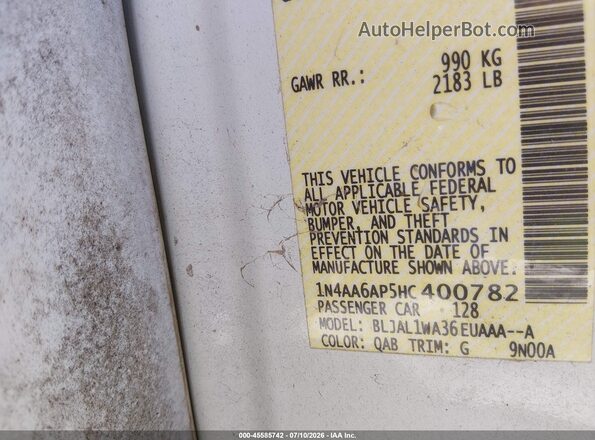 1N4AA6AP5HC400782 2017 NISSAN MAXIMA White Engine compartment view