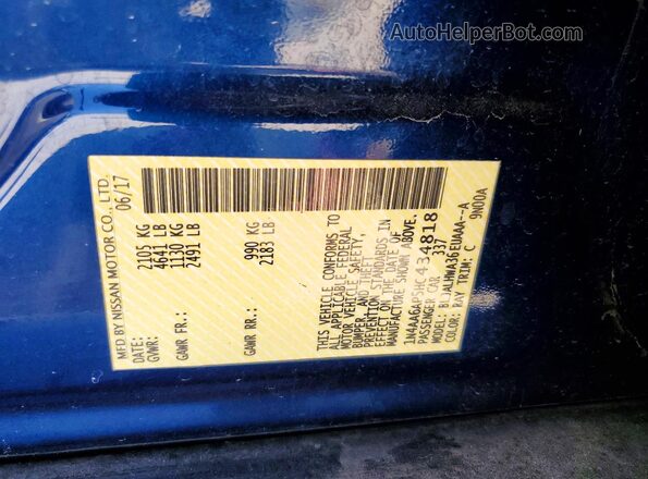 1N4AA6AP5HC434818 2017 NISSAN MAXIMA Blue Вид підкапотного простору