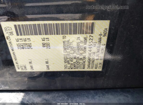 1N4AA6AP5HC445527 2017 NISSAN MAXIMA Black Вид підкапотного простору