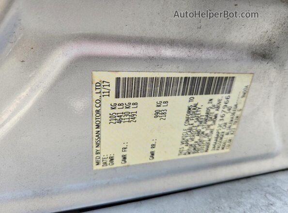 1N4AA6AP5JC367966 2018 NISSAN MAXIMA Silver VIN sticker view