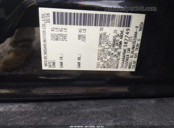 1N4AA6AP6HC387749 2017 NISSAN MAXIMA Black Engine compartment view
