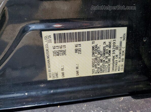 1N4AA6AP6HC392093 2017 NISSAN MAXIMA Gray Вид наклейки з VIN-кодом