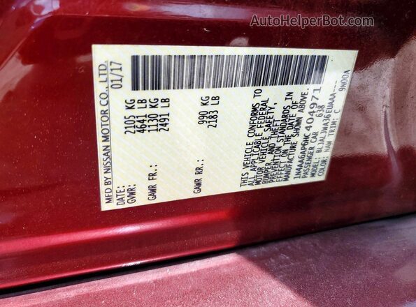 1N4AA6AP6HC404971 2017 NISSAN MAXIMA Red Widok naklejki z numerem VIN