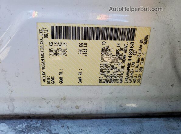 1N4AA6AP6HC448968 2017 NISSAN MAXIMA White Widok komory silnika