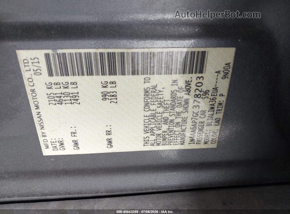 1N4AA6AP7GC378203 2016 NISSAN MAXIMA Gray Vista del compartimento del motor