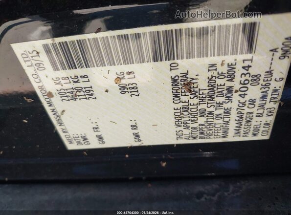 1N4AA6AP7GC406341 2016 NISSAN MAXIMA Black Вид підкапотного простору