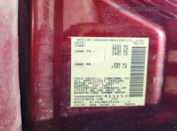 1N4AA6AP7GC415153 2016 NISSAN MAXIMA Burgundy Engine compartment view