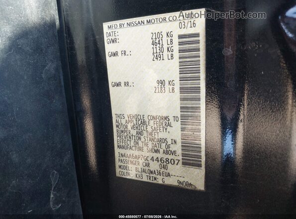1N4AA6AP7GC446807 2016 NISSAN MAXIMA Black Widok komory silnika