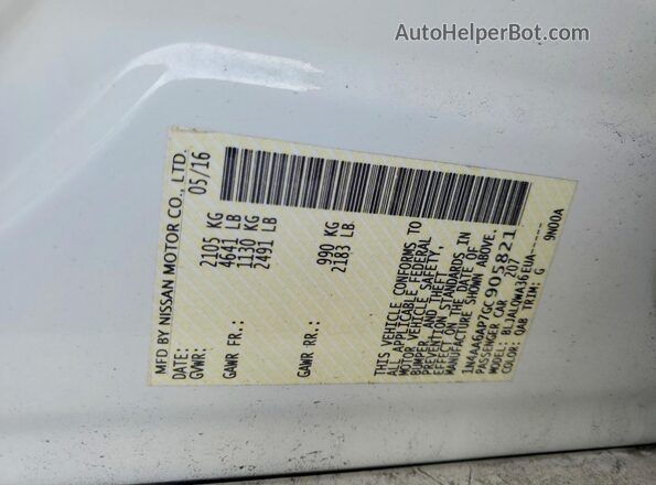 1N4AA6AP7GC905821 2016 NISSAN MAXIMA White Вид підкапотного простору
