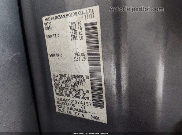 1N4AA6AP7JC374157 2018 NISSAN MAXIMA Gray Engine compartment view