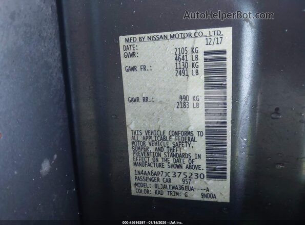 1N4AA6AP7JC375230 2018 NISSAN MAXIMA Gray Engine compartment view