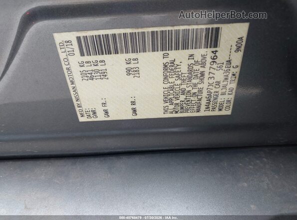 1N4AA6AP7JC377964 2018 NISSAN MAXIMA Gray Շարժիչի բաժամունքի տեսք