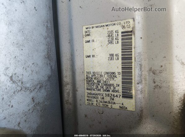 1N4AA6AP8GC382647 2016 NISSAN MAXIMA Silver Շարժիչի բաժամունքի տեսք