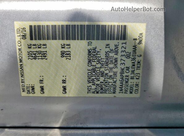 1N4AA6AP8HC373321 2017 NISSAN MAXIMA Silver Widok naklejki z numerem VIN