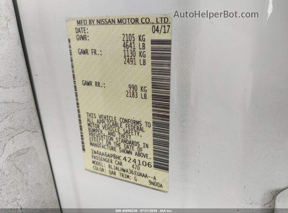 1N4AA6AP8HC424106 2017 NISSAN MAXIMA White Շարժիչի բաժամունքի տեսք