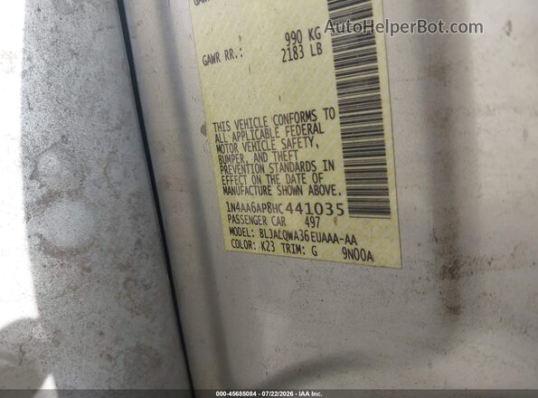 1N4AA6AP8HC441035 2017 NISSAN MAXIMA Silver Շարժիչի բաժամունքի տեսք