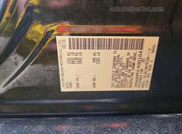 1N4AA6AP8JC400104 2018 NISSAN MAXIMA Black Widok komory silnika
