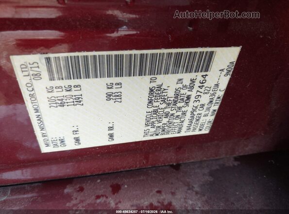 1N4AA6AP9GC397464 2016 NISSAN MAXIMA Красный Вид подкапотного пространства