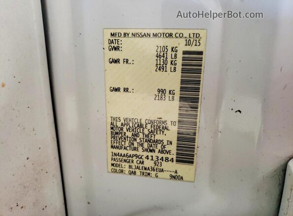 1N4AA6AP9GC413484 2016 NISSAN MAXIMA White Vista del compartimento del motor
