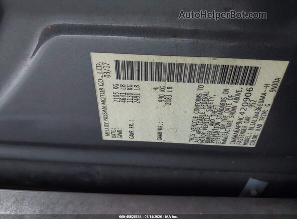 1N4AA6AP9HC420906 2017 NISSAN MAXIMA Silver Vista del compartimento del motor