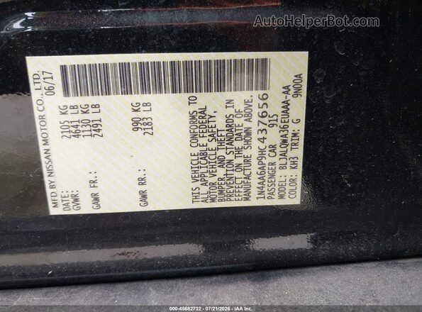 1N4AA6AP9HC437656 2017 NISSAN MAXIMA Black Շարժիչի բաժամունքի տեսք