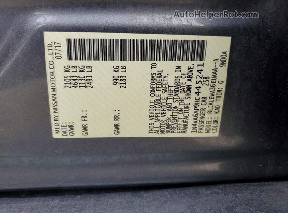 1N4AA6AP9HC445241 2017 NISSAN MAXIMA Серый Вид подкапотного пространства