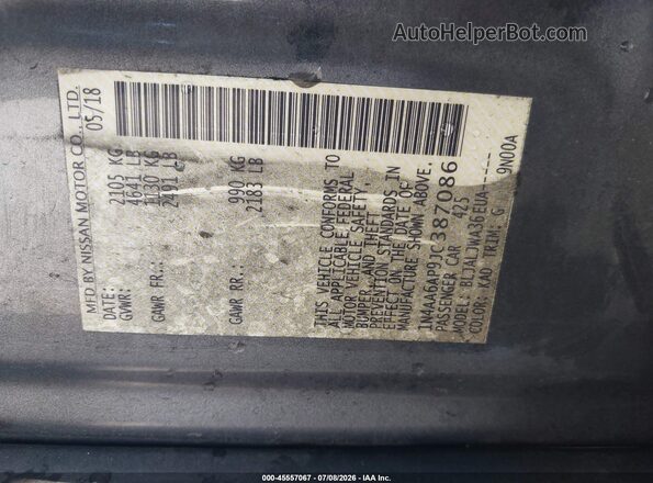 1N4AA6AP9JC387086 2018 NISSAN MAXIMA Gray Vista del compartimento del motor