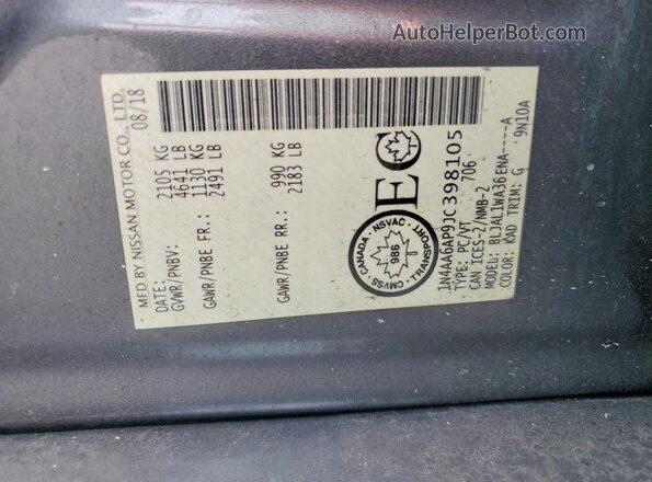 1N4AA6AP9JC398105 2018 NISSAN MAXIMA Gray Widok komory silnika