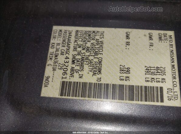 1N4AA6APXGC432061 2016 NISSAN MAXIMA Gray Շարժիչի բաժամունքի տեսք