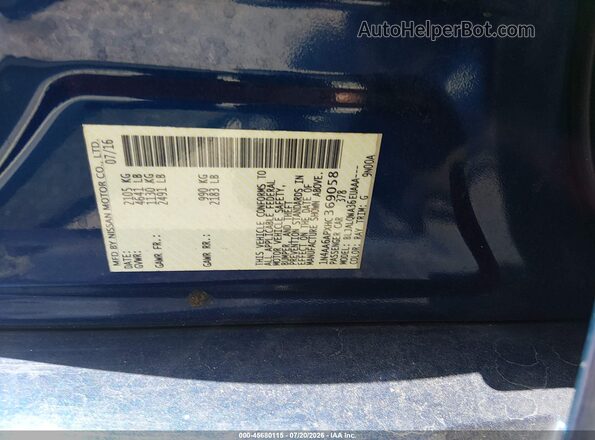 1N4AA6APXHC369058 2017 NISSAN MAXIMA Синий Вид подкапотного пространства