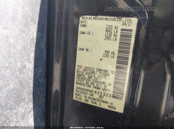 1N4AA6APXHC425323 2017 NISSAN MAXIMA Black Вид підкапотного простору