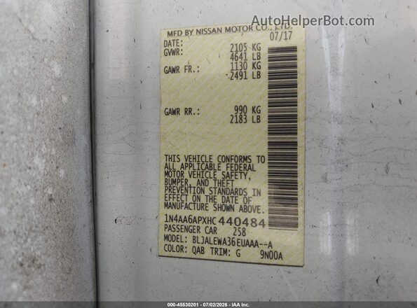 1N4AA6APXHC440484 2017 NISSAN MAXIMA White Вид підкапотного простору