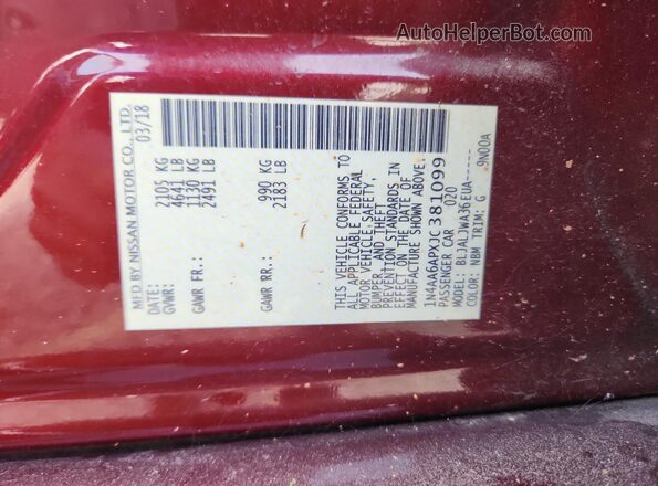 1N4AA6APXJC381099 2018 NISSAN MAXIMA Серебряный Вид наклейки с VIN-кодом