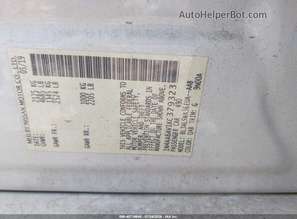 1N4AA6AV1KC379323 2019 NISSAN MAXIMA Белый Вид подкапотного пространства
