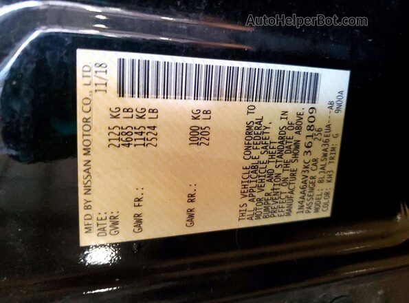 1N4AA6AV3KC361809 2019 NISSAN MAXIMA Black Engine compartment view