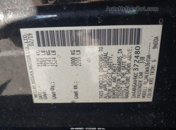 1N4AA6AV4KC372480 2019 NISSAN MAXIMA Black Engine compartment view