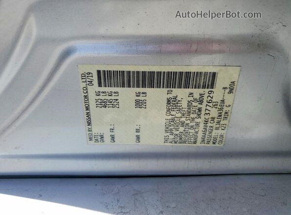 1N4AA6AV4KC377629 2019 NISSAN MAXIMA Silver Вид підкапотного простору