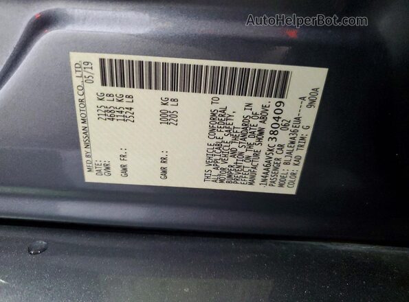 1N4AA6AV5KC380409 2019 NISSAN MAXIMA Gray Engine compartment view