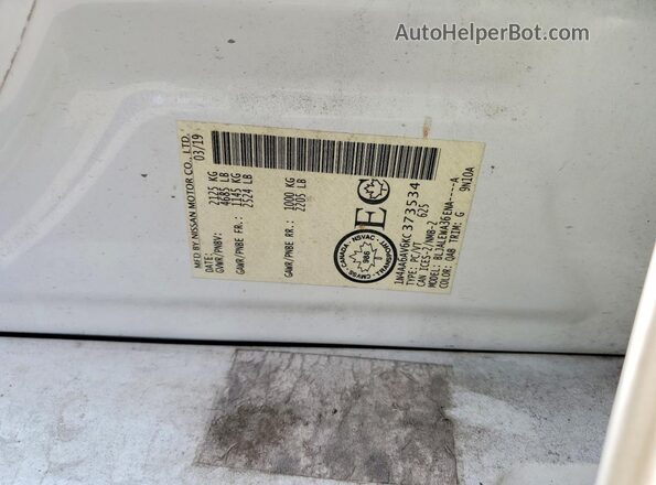 1N4AA6AV6KC373534 2019 NISSAN MAXIMA White Вид підкапотного простору