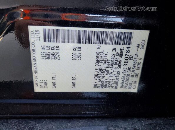 1N4AA6AV8KC360784 2019 NISSAN MAXIMA Black Вид наклейки з VIN-кодом