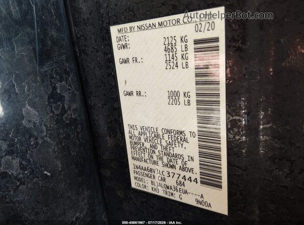 1N4AA6BV3LC377444 2020 NISSAN MAXIMA Black Engine compartment view