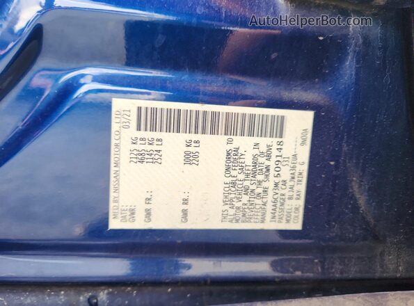 1N4AA6CV3MC509148 2021 NISSAN MAXIMA Blue Вид підкапотного простору