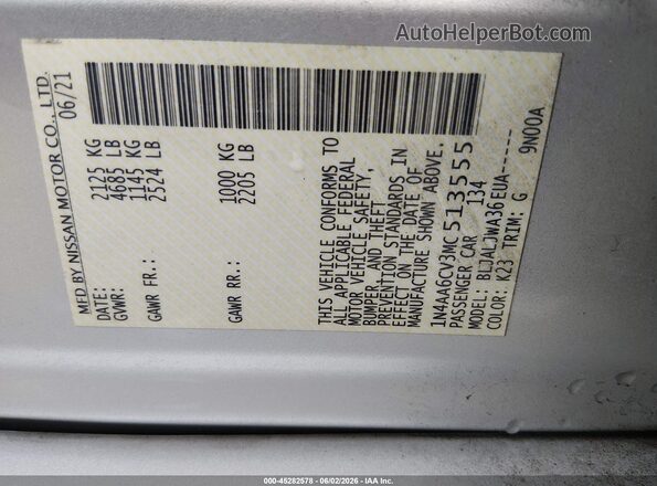 1N4AA6CV3MC513555 2021 NISSAN MAXIMA Silver Вид підкапотного простору
