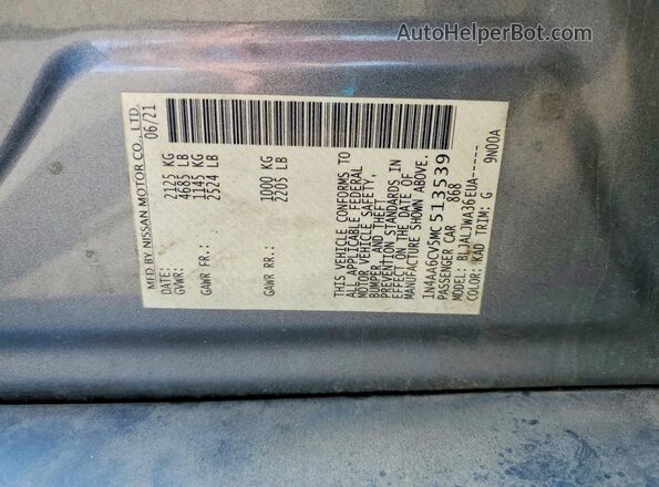 1N4AA6CV5MC513539 2021 NISSAN MAXIMA Gray Вид підкапотного простору