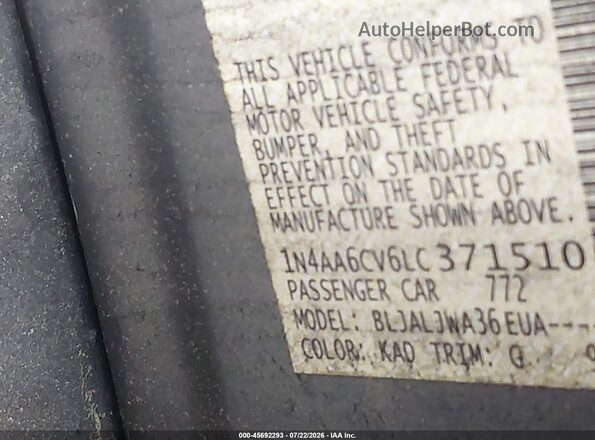 1N4AA6CV6LC371510 2020 NISSAN MAXIMA Gray Widok komory silnika