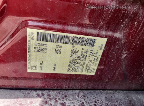 1N4AA6CV6LC379428 2020 NISSAN MAXIMA Burgundy Շարժիչի բաժամունքի տեսք